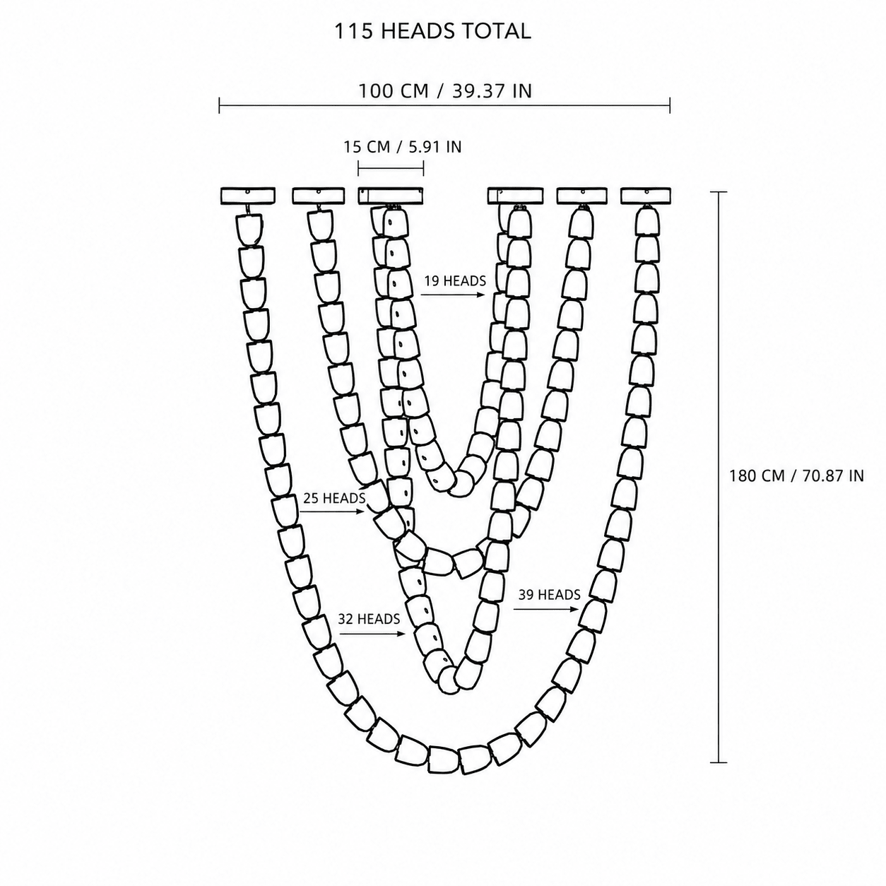 Living Room/Stairwell Chandelier – Modern Crystal Versailles Veil - 39.4 × 70.9 in / 115-Light / 4-TierBlushlighting