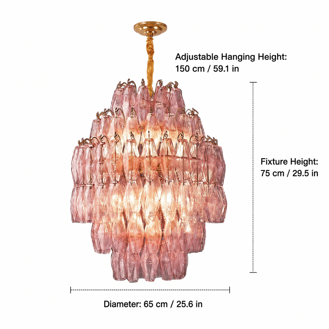 Living/Dining Room Chandelier – Artisan Murano Style Virelle Cascade - Copper + Blush Pink6-Tier / Ø 25.6 in × H 29.5 inBlushlighting