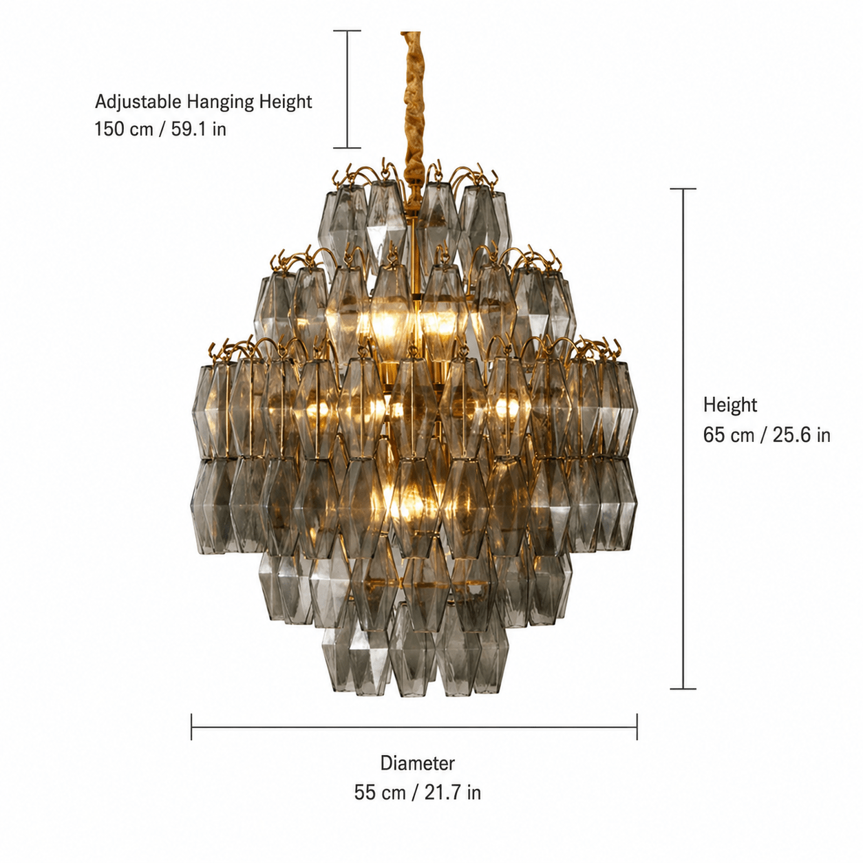 Living/Dining Room Chandelier – Artisan Murano Style Virelle Cascade - Copper + Smoke Gray5-Tier / Ø 21.7 in × H 25.6 inBlushlighting