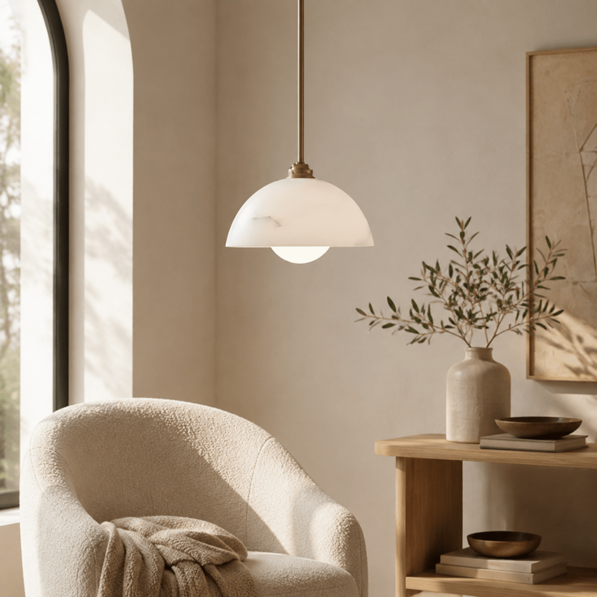 Living/Dining Room Mini Pendant Light – Vintage Celestine Dome - D11.8” x H45.7”Blushlighting