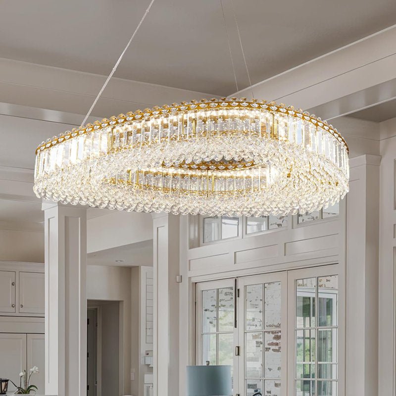 Lohan 31.5" Modern LED Crystal Chandelier for Dining Room, Kitchen Island, Living Room, Bedroom, Foyer - Blushlighting