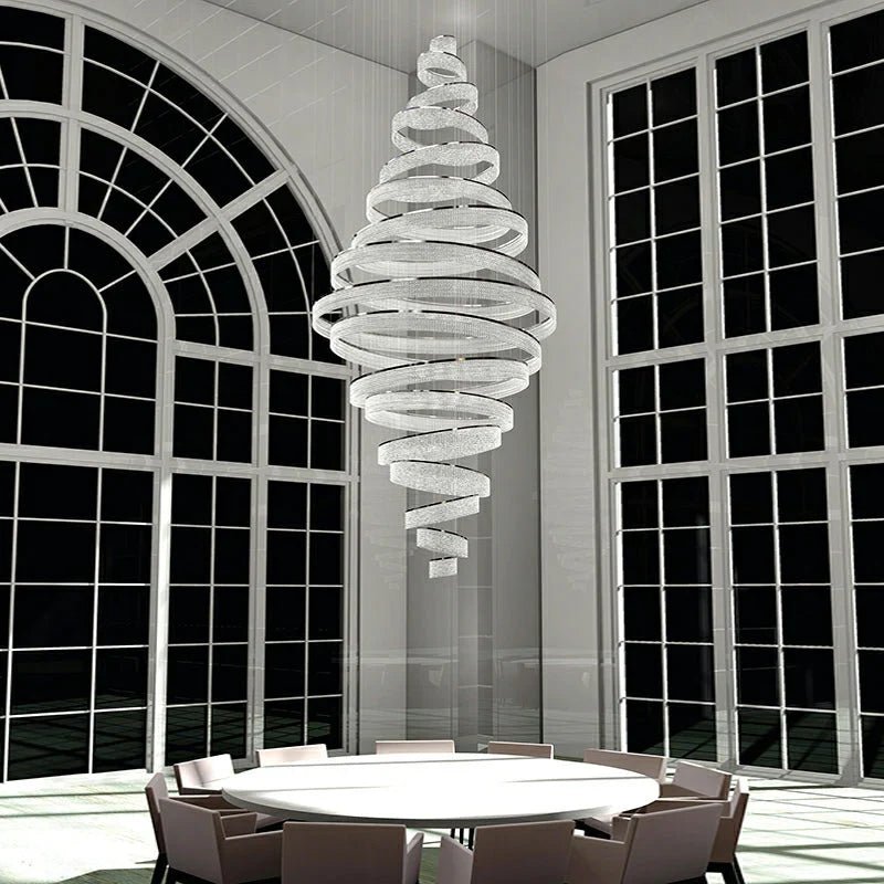 Long Crystal Tassel Rings Chandelier Extra Large Living Room Staircase High Ceiling Lighting Fixture - Blushlighting