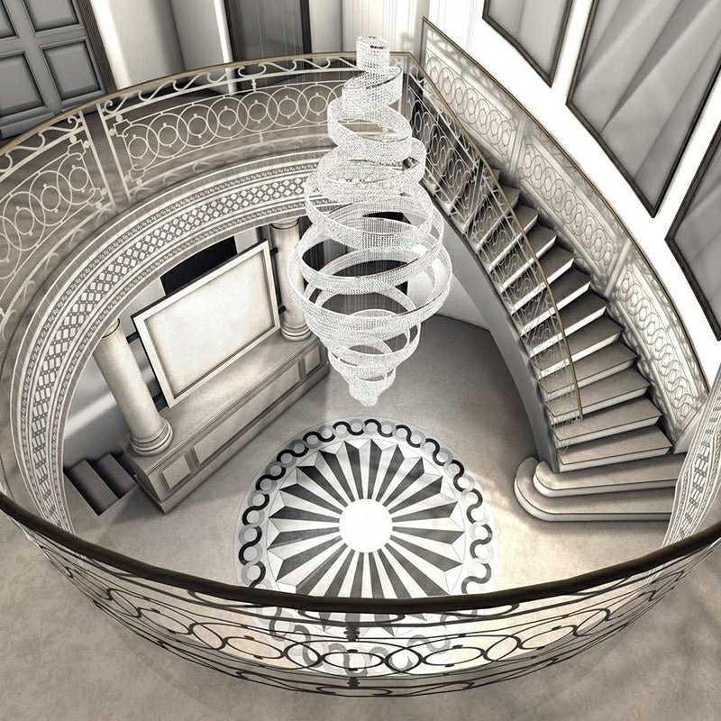 Long Crystal Tassel Rings Chandelier Extra Large Living Room Staircase High Ceiling Lighting Fixture - 11 Rings/ D47.2"*H118.1"Warm LightBlushlighting