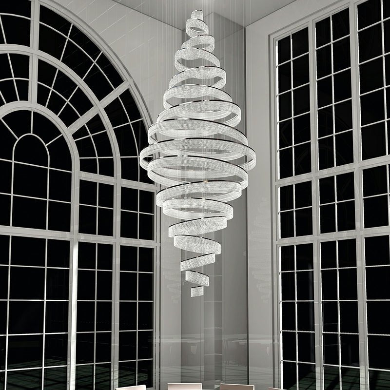 Long Crystal Tassel Rings Chandelier Extra Large Living Room Staircase High Ceiling Lighting Fixture - 11 Rings/ D47.2"*H118.1"Warm LightBlushlighting