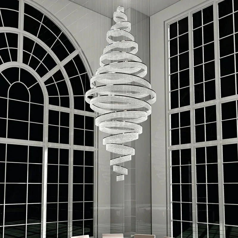 Long Crystal Tassel Rings Chandelier Extra Large Living Room Staircase High Ceiling Lighting Fixture - 11 Rings/ D47.2"*H118.1"Warm LightBlushlighting