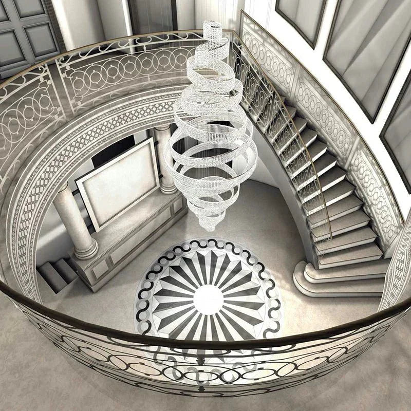 Long Crystal Tassel Rings Chandelier Extra Large Living Room Staircase High Ceiling Lighting Fixture - 11 Rings/ D47.2"*H118.1"Warm LightBlushlighting
