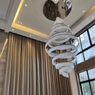 Long Crystal Tassel Rings Chandelier Extra Large Living Room Staircase High Ceiling Lighting Fixture - 11 Rings/ D47.2"*H118.1"Warm LightBlushlighting