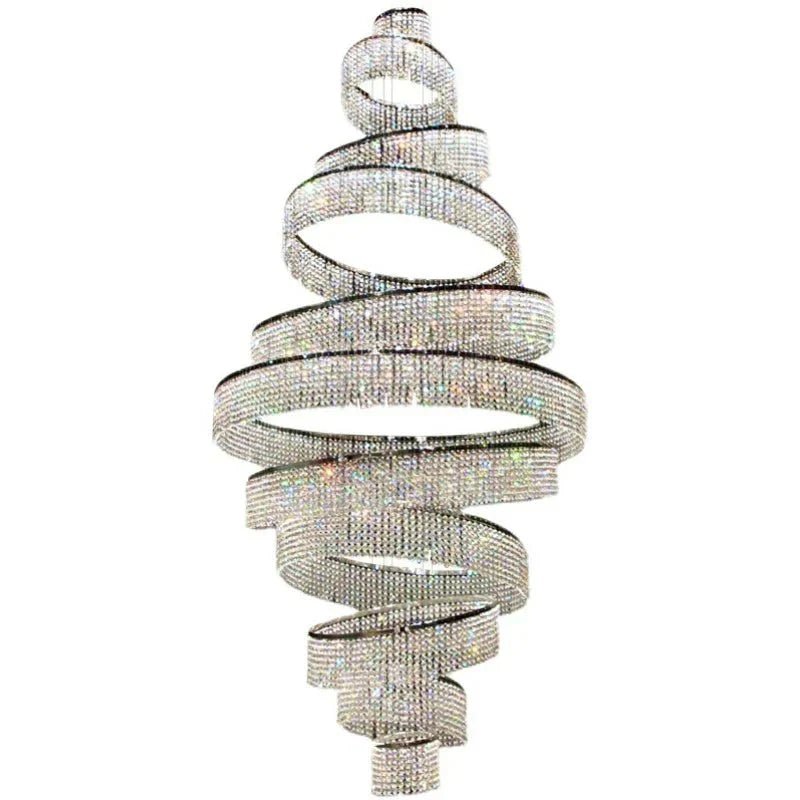 Long Crystal Tassel Rings Chandelier Extra Large Living Room Staircase High Ceiling Lighting Fixture - 11 Rings/ D47.2"*H118.1"Warm LightBlushlighting
