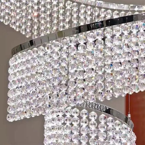 Long Crystal Tassel Rings Chandelier Extra Large Living Room Staircase High Ceiling Lighting Fixture - 11 Rings/ D47.2"*H118.1"Warm LightBlushlighting