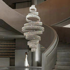 Long Crystal Tassel Rings Chandelier Extra Large Living Room Staircase High Ceiling Lighting Fixture - 11 Rings/ D47.2"*H118.1"Warm LightBlushlighting