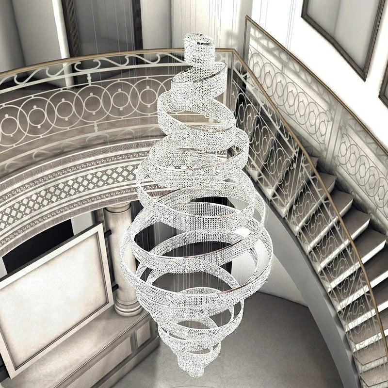 Long Crystal Tassel Rings Chandelier Extra Large Living Room Staircase High Ceiling Lighting Fixture - Blushlighting