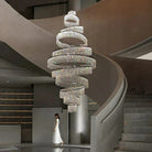 Long Crystal Tassel Rings Chandelier Extra Large Living Room Staircase High Ceiling Lighting Fixture - Blushlighting