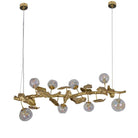 Long Organic Glass Bubble Brass Leaves Branch Chandelier 59" L - Blushlighting