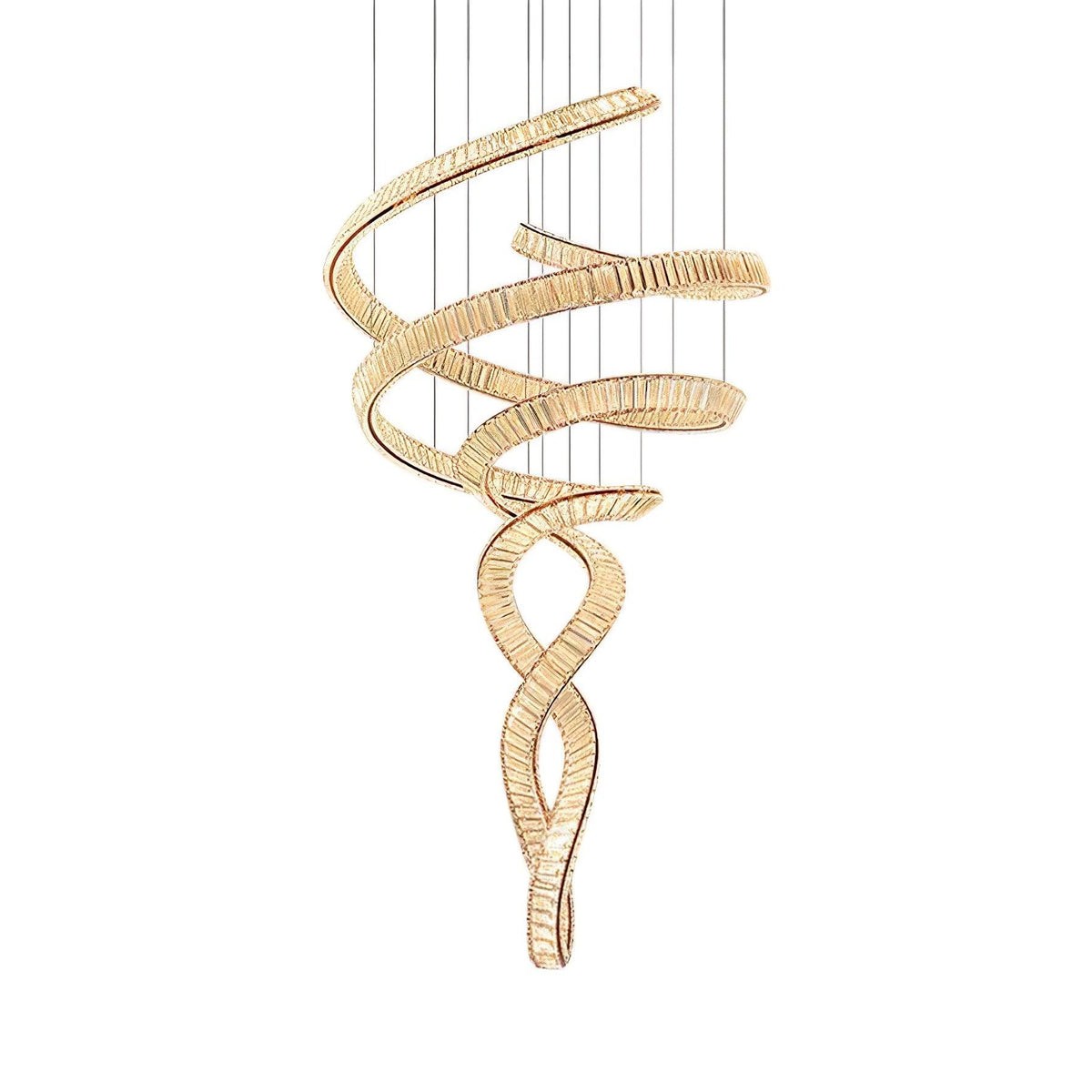 Long Spiral Crystal Chandelier - ∅ 31.5″ x H 90.1″ / Dia 80cm x H 230cmStainless steel & Clear crystalWarm LightBlushlighting