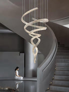 Long Spiral Crystal Chandelier - ∅ 31.5″ x H 90.1″ / Dia 80cm x H 230cmStainless steel & Clear crystalWarm LightBlushlighting