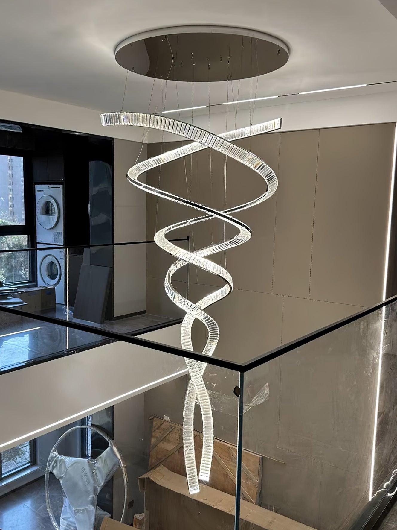 Long Spiral Crystal Chandelier - ∅ 31.5″ x H 90.1″ / Dia 80cm x H 230cmStainless steel & Clear crystalWarm LightBlushlighting