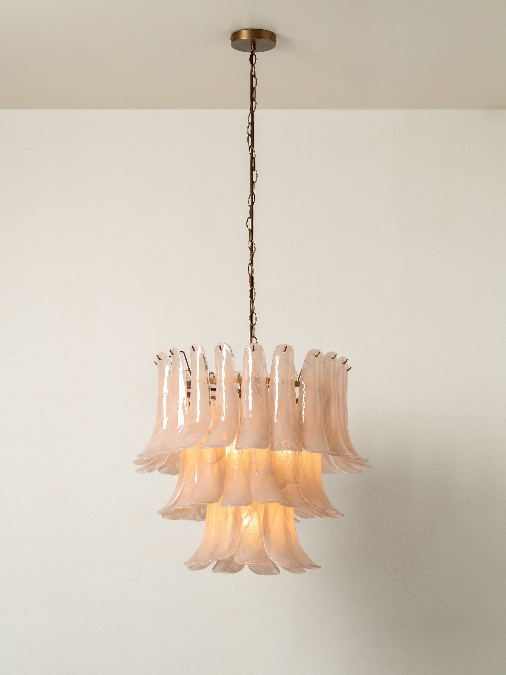 Lonso Taupe Mid-Century Brass & Glass Chandelier – Vintage Glam - Blushlighting