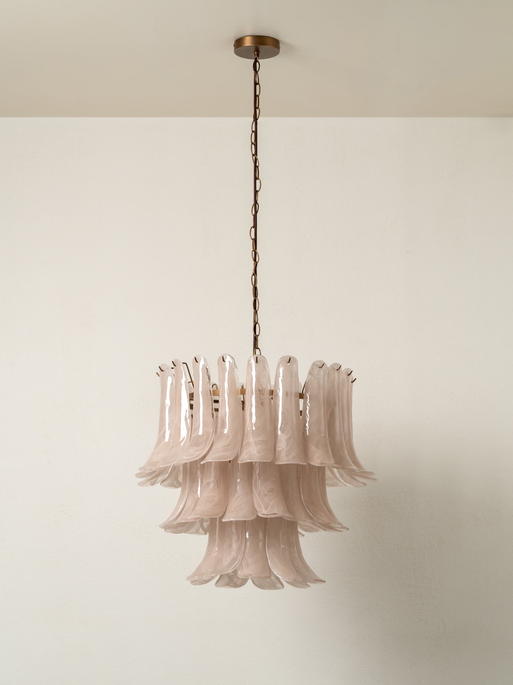 Lonso Taupe Mid-Century Brass & Glass Chandelier – Vintage Glam - Blushlighting