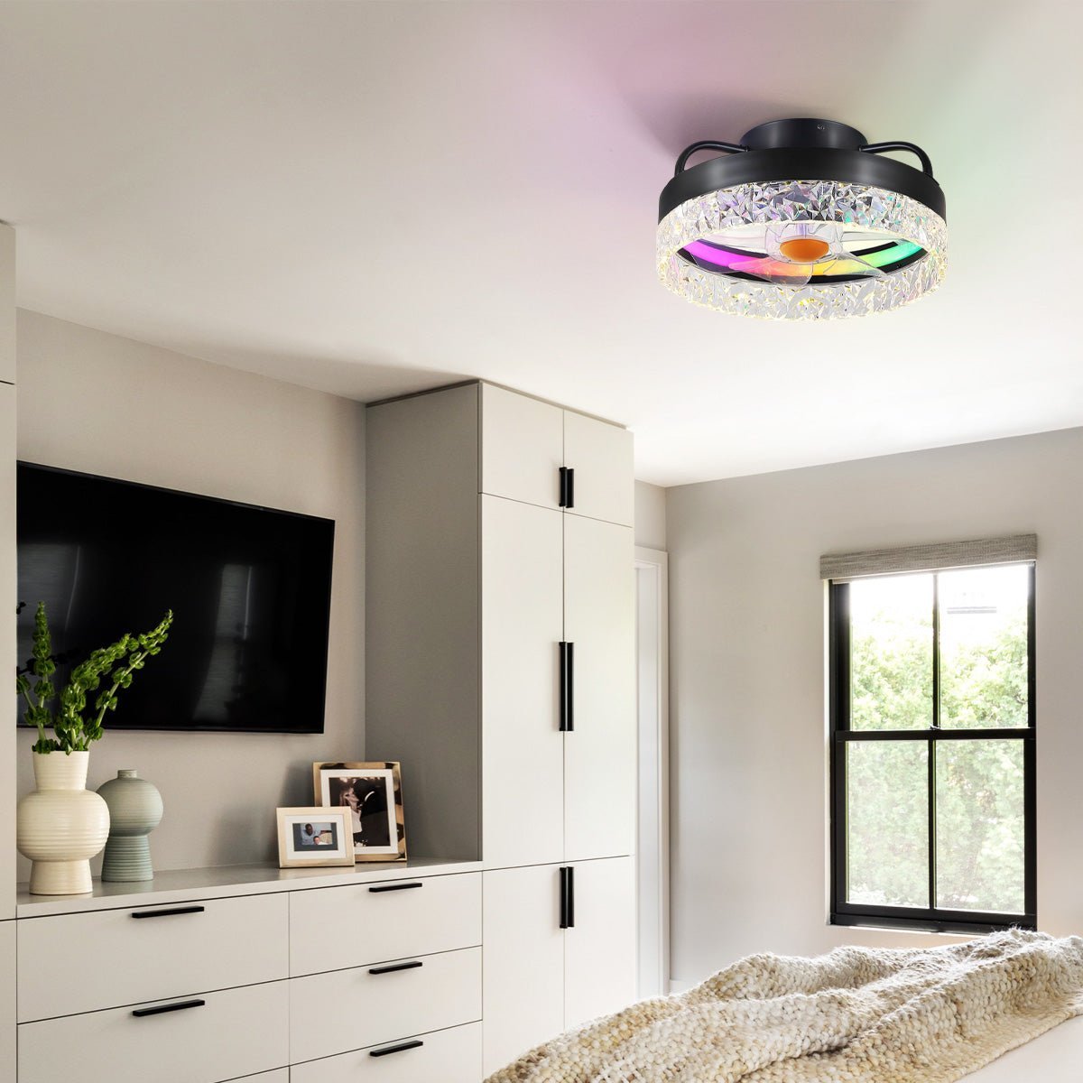 Low Profile Ceiling Fan Light with Remote 13" - BlackBlushlighting