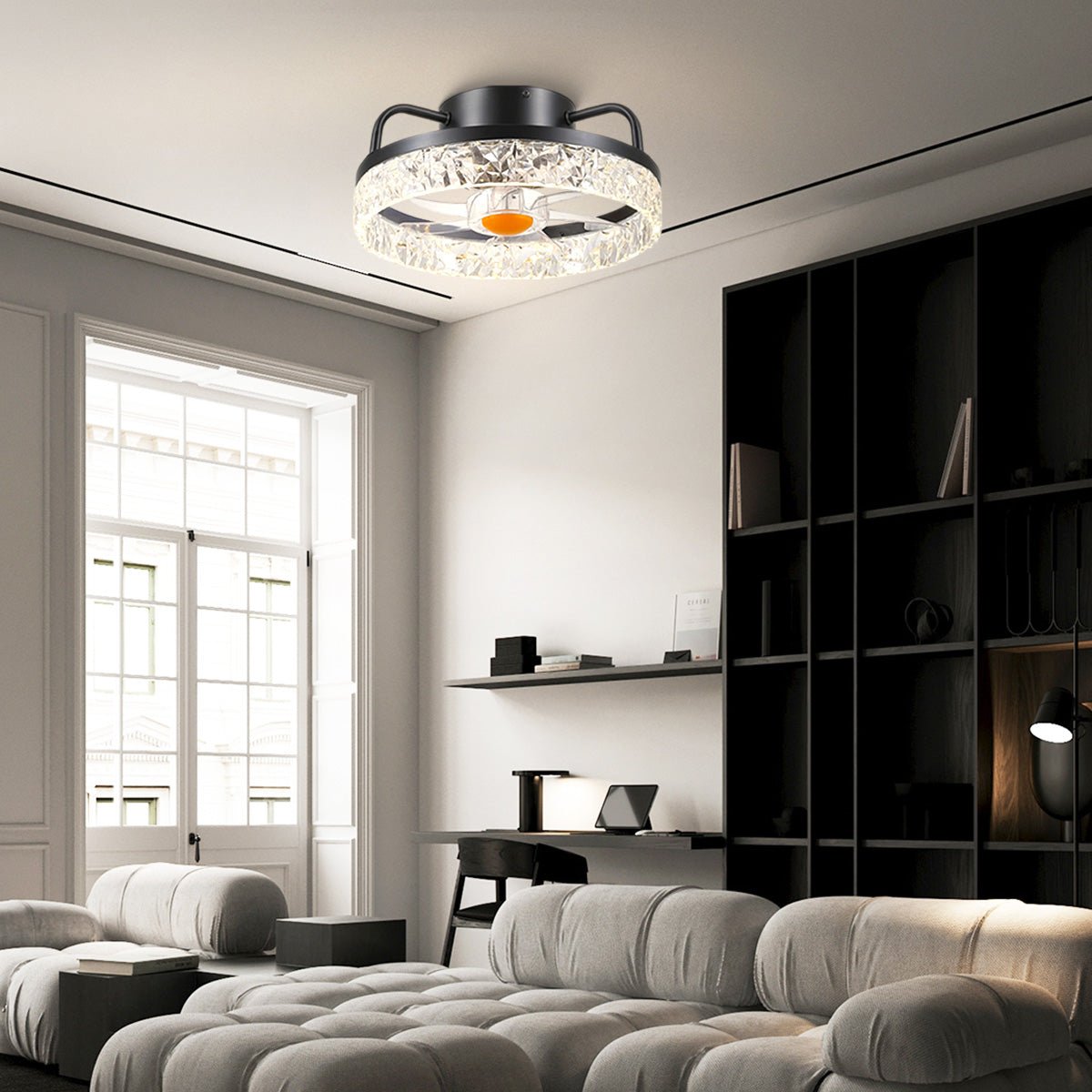 Low Profile Ceiling Fan Light with Remote 13" - Black & RGBBlushlighting