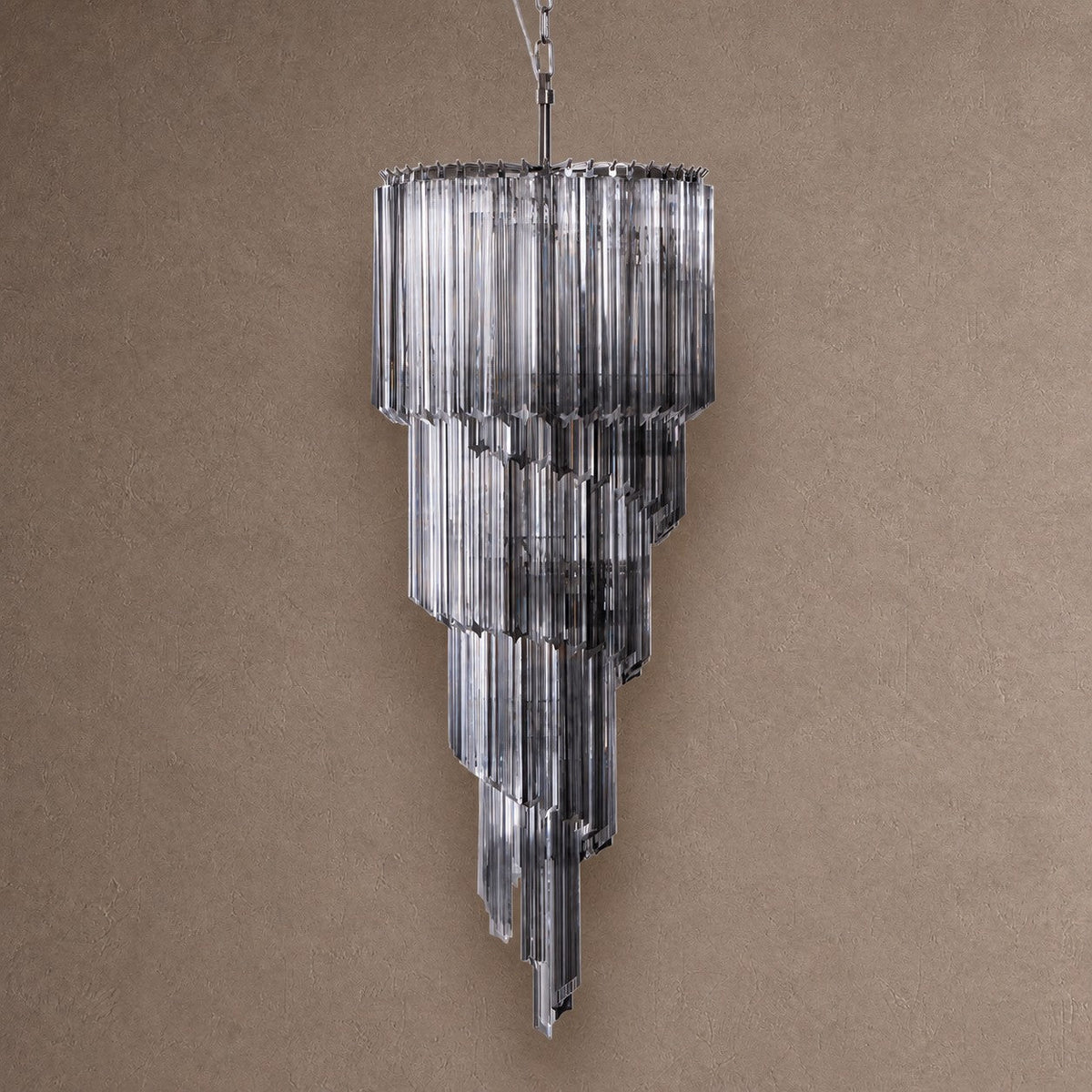 Lucente Noir Spiral Chandelier - ∅ 15.7″ x H 39.4″Grey+Clear Glass & NickelBlushlighting