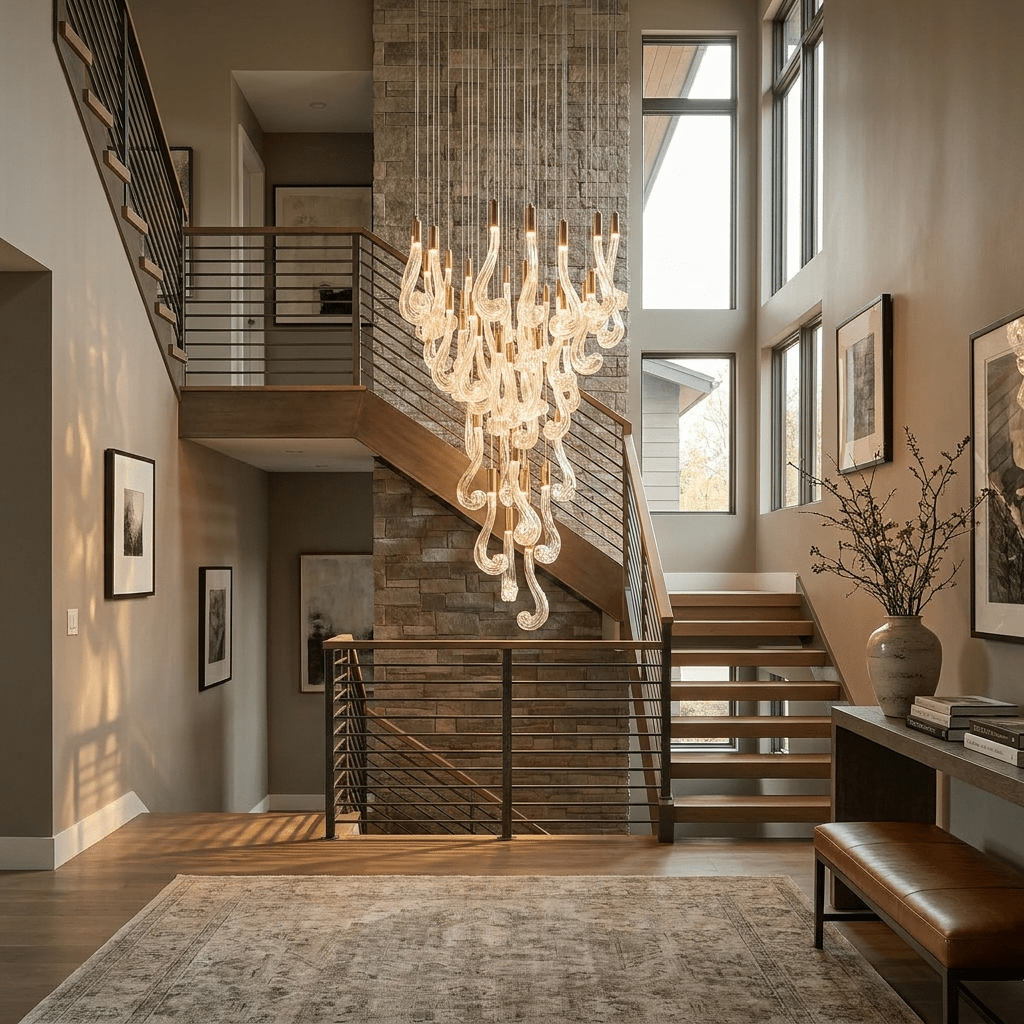 Lucerna LED Glass Flame Chandelier - Dia 23.6″ × H 39.4″Gold & ClearWarm LightBlushlighting