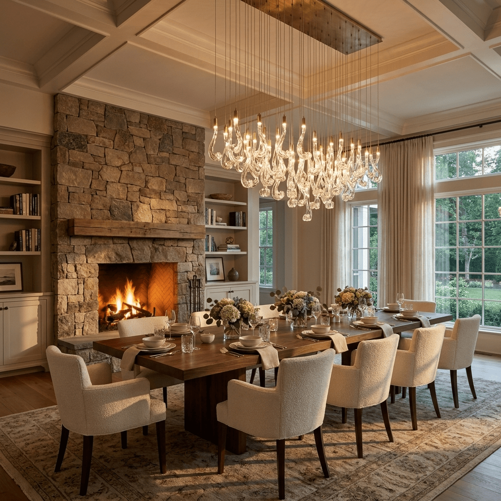 Lucerna LED Glass Flame Chandelier - Dia 23.6″ × H 39.4″Gold & ClearWarm LightBlushlighting