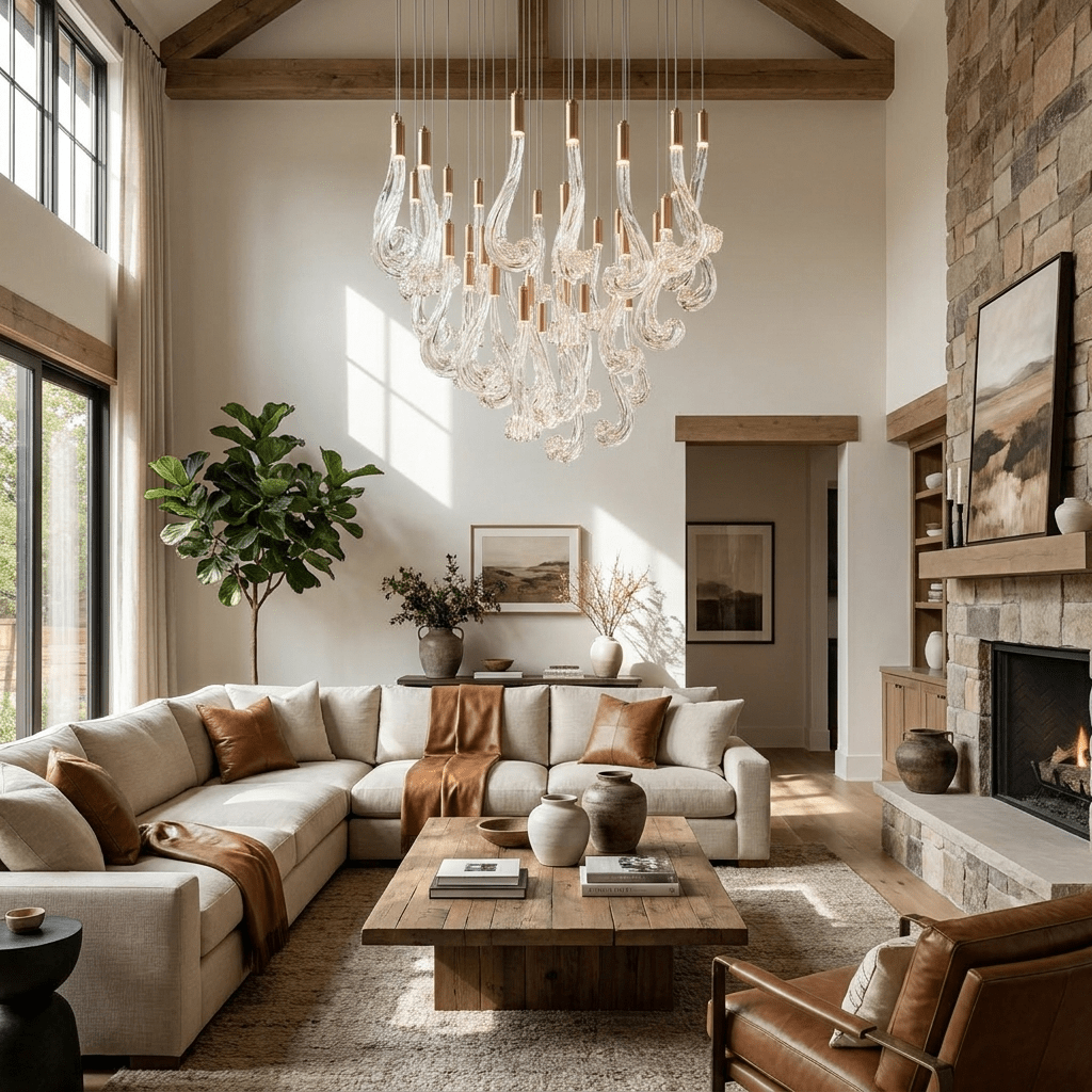 Lucerna LED Glass Flame Chandelier - Dia 23.6″ × H 39.4″Gold & ClearWarm LightBlushlighting
