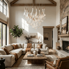 Lucerna LED Glass Flame Chandelier - Dia 23.6″ × H 39.4″Gold & ClearWarm LightBlushlighting