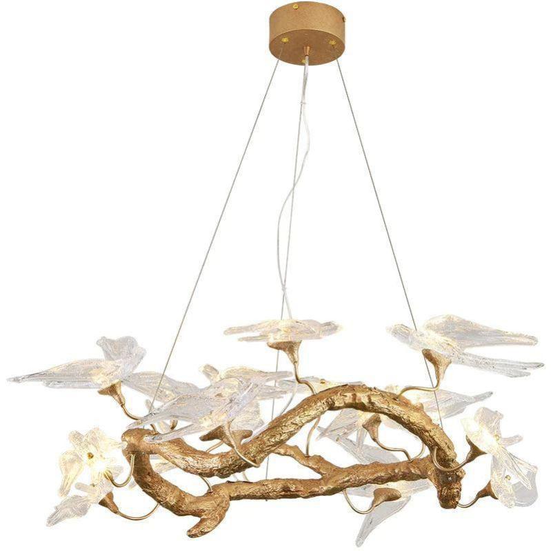 Lucky Bird Glass Branch Round Chandelier For Dining Room - 23.6" D X 16.5" HBlushlighting