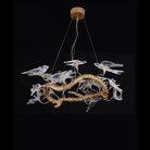 Lucky Bird Glass Branch Round Chandelier For Dining Room - 23.6" D X 16.5" HBlushlighting