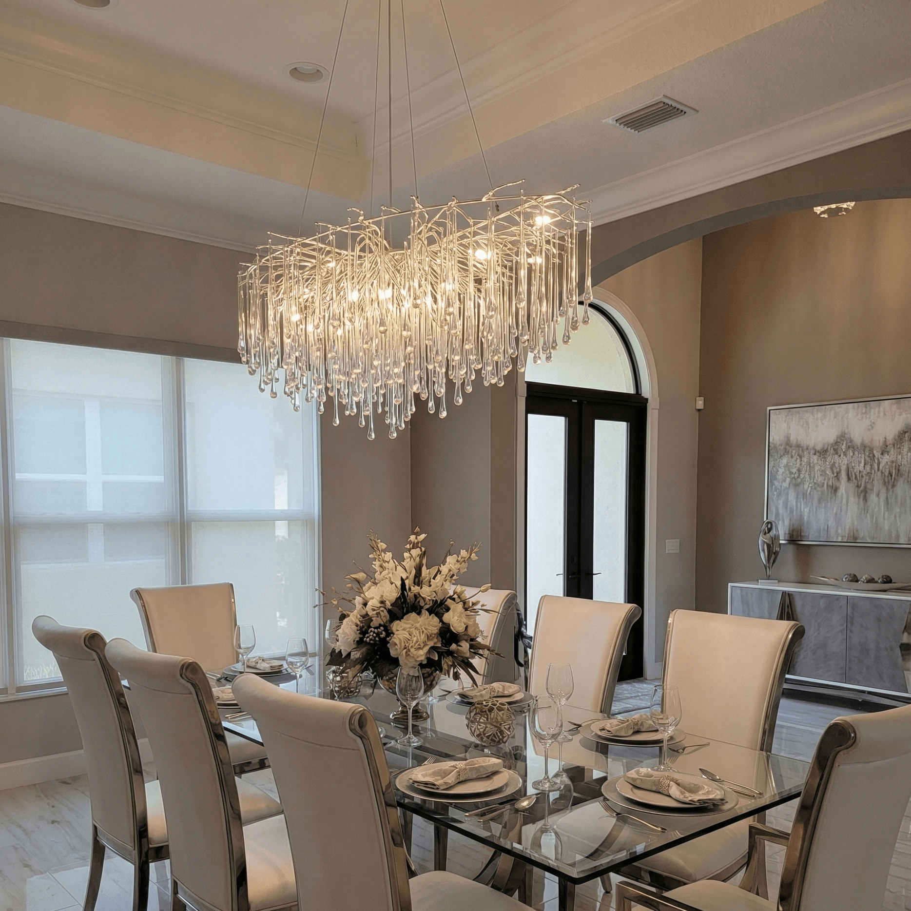 Lukas Oval Branching Brass Linear Teardrop Chandelier - 73" LengthDark CopperBlushlighting