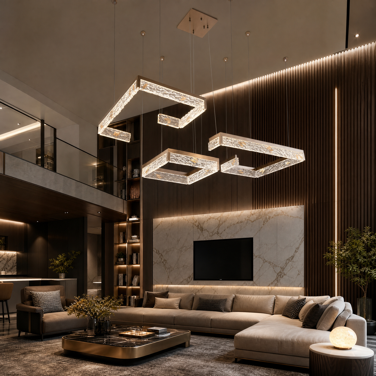Luminous Cube Modern Multi-Tier Cluster Chandelier - scene