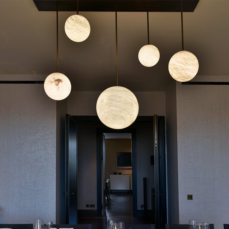 Luna Alabaster Sphere Staircase Chandelier, Multi Pendant Light - 3 BallsBlushlighting