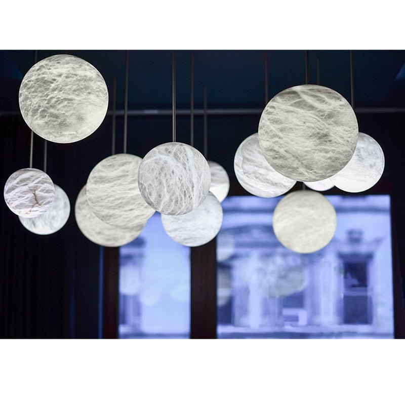 Luna Alabaster Sphere Staircase Chandelier, Multi Pendant Light - 3 BallsBlushlighting