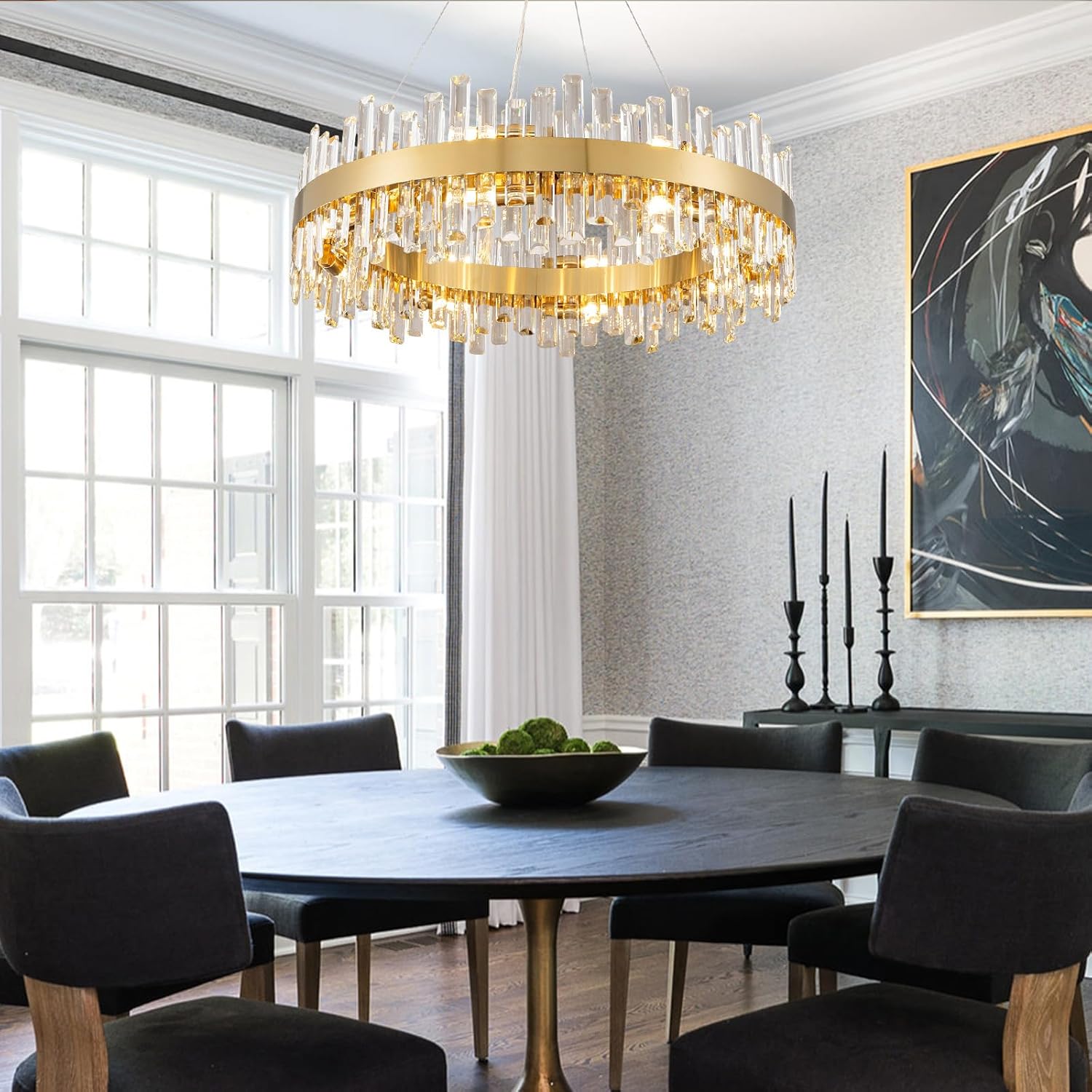 Luxurious 16 - Light Brass Gold Crystal Chandelier – Modern Round 2‑Tier Design - GoldRound D31.5''Blushlighting