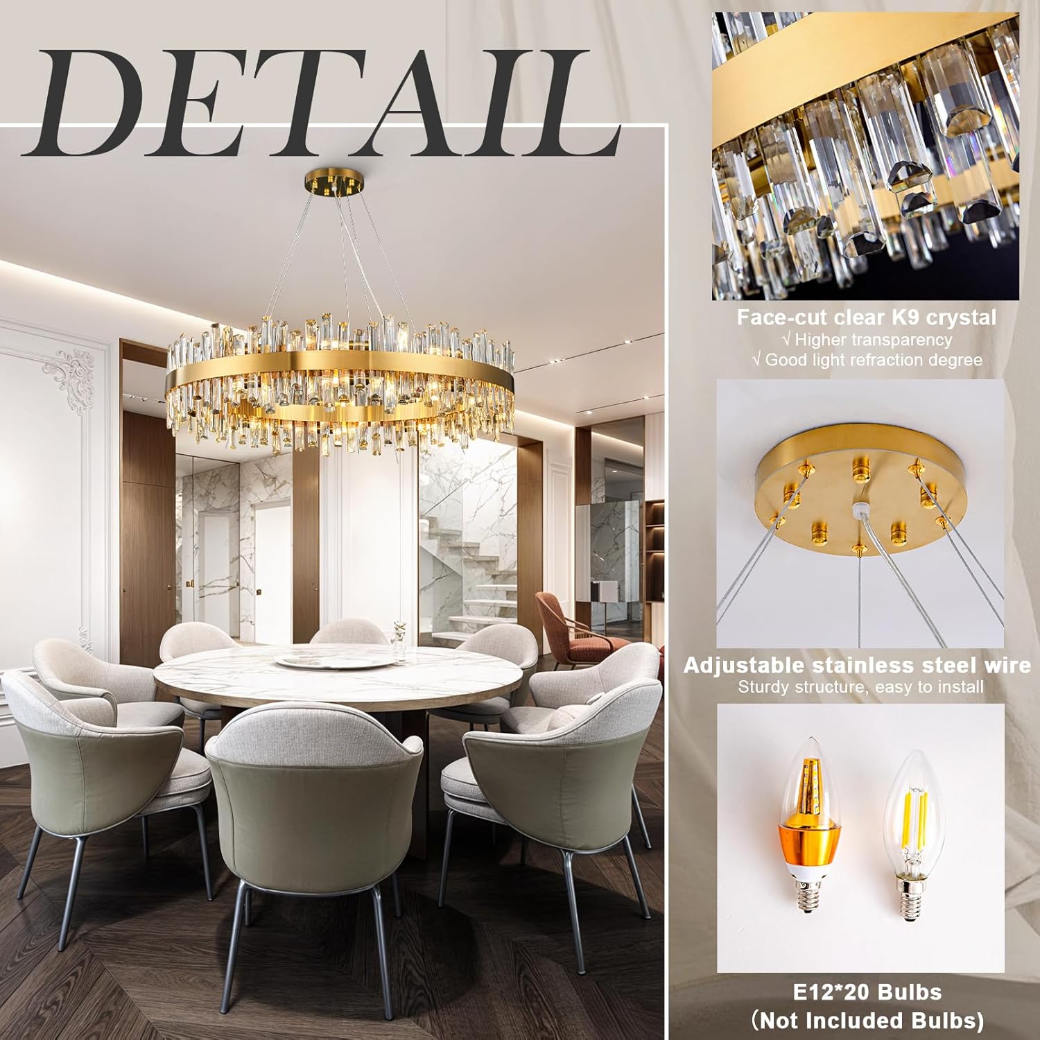 Luxurious 16 - Light Brass Gold Crystal Chandelier – Modern Round 2‑Tier Design - GoldRound D31.5''Blushlighting