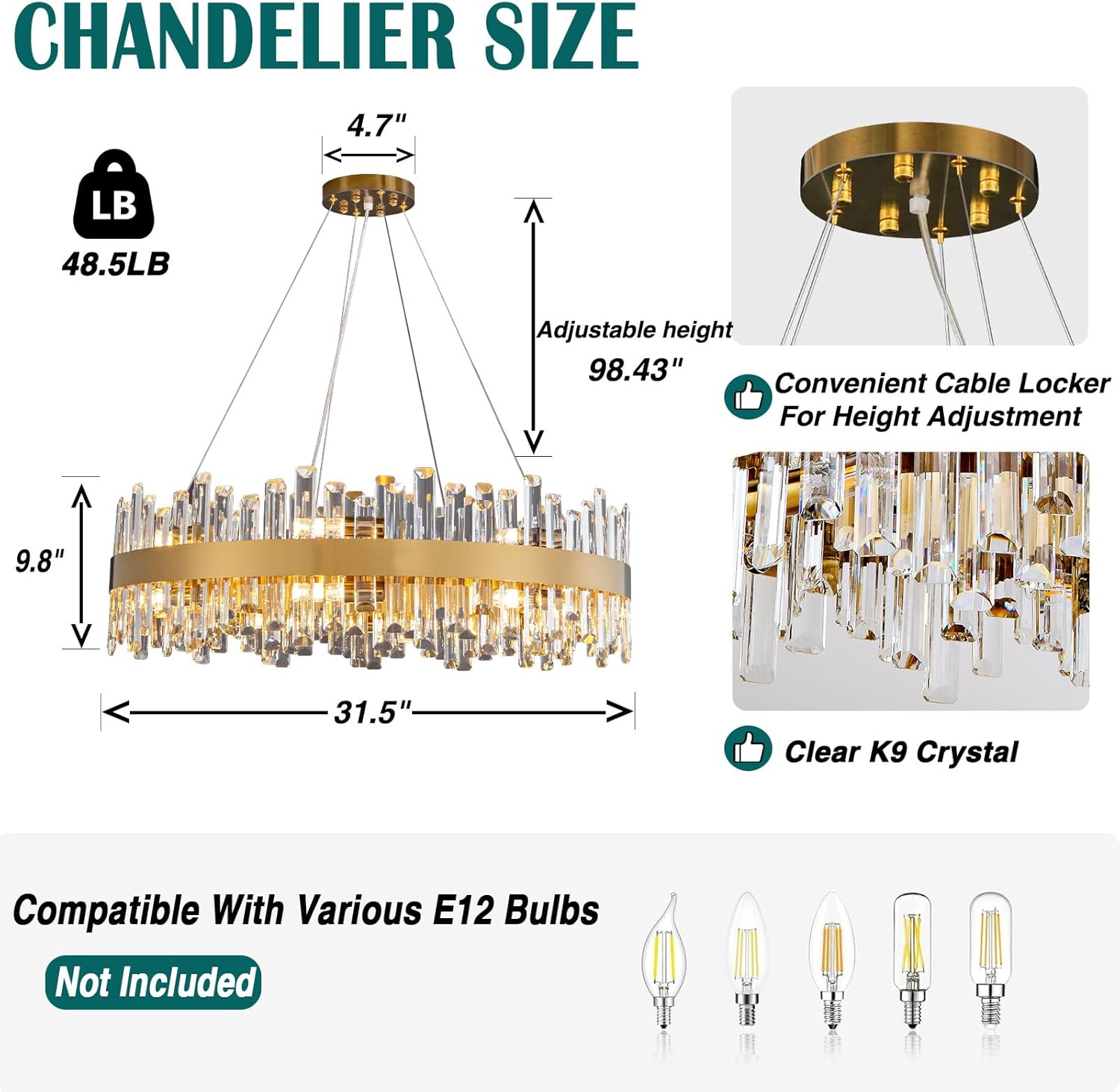 Luxurious 16-Light Brass Gold Crystal Chandelier – Modern Round 2‑Tier Design