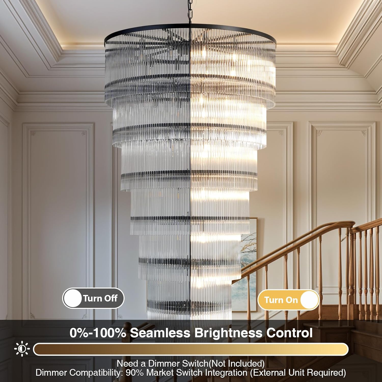 Luxurious 7‑Tier Black Glass Chandelier with 48 Lights