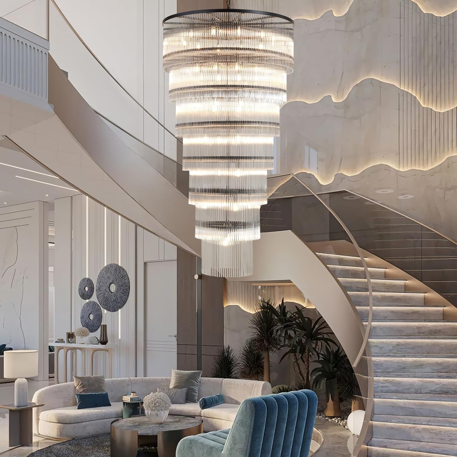 Luxurious 7‑Tier Black Glass Chandelier with 48 Lights