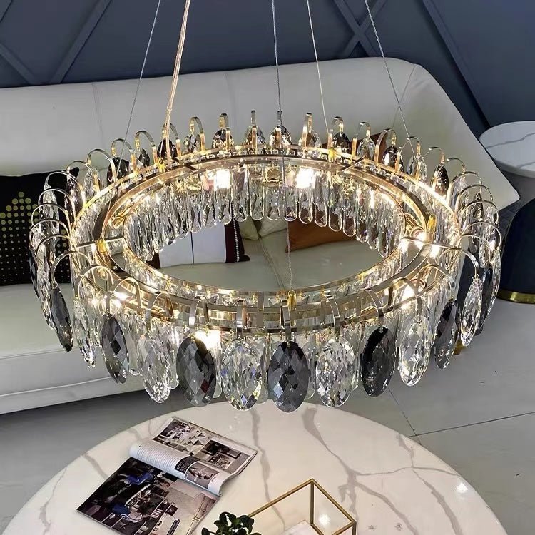 Luxurious K9 Crystal Chandelier Modern Ceiling Light Fixtures Set for Living Room/Dining Room - Rectangle: L33.5"*W9''*H9"/8 Lights/17.2 kgGoldWarm LightBlushlighting