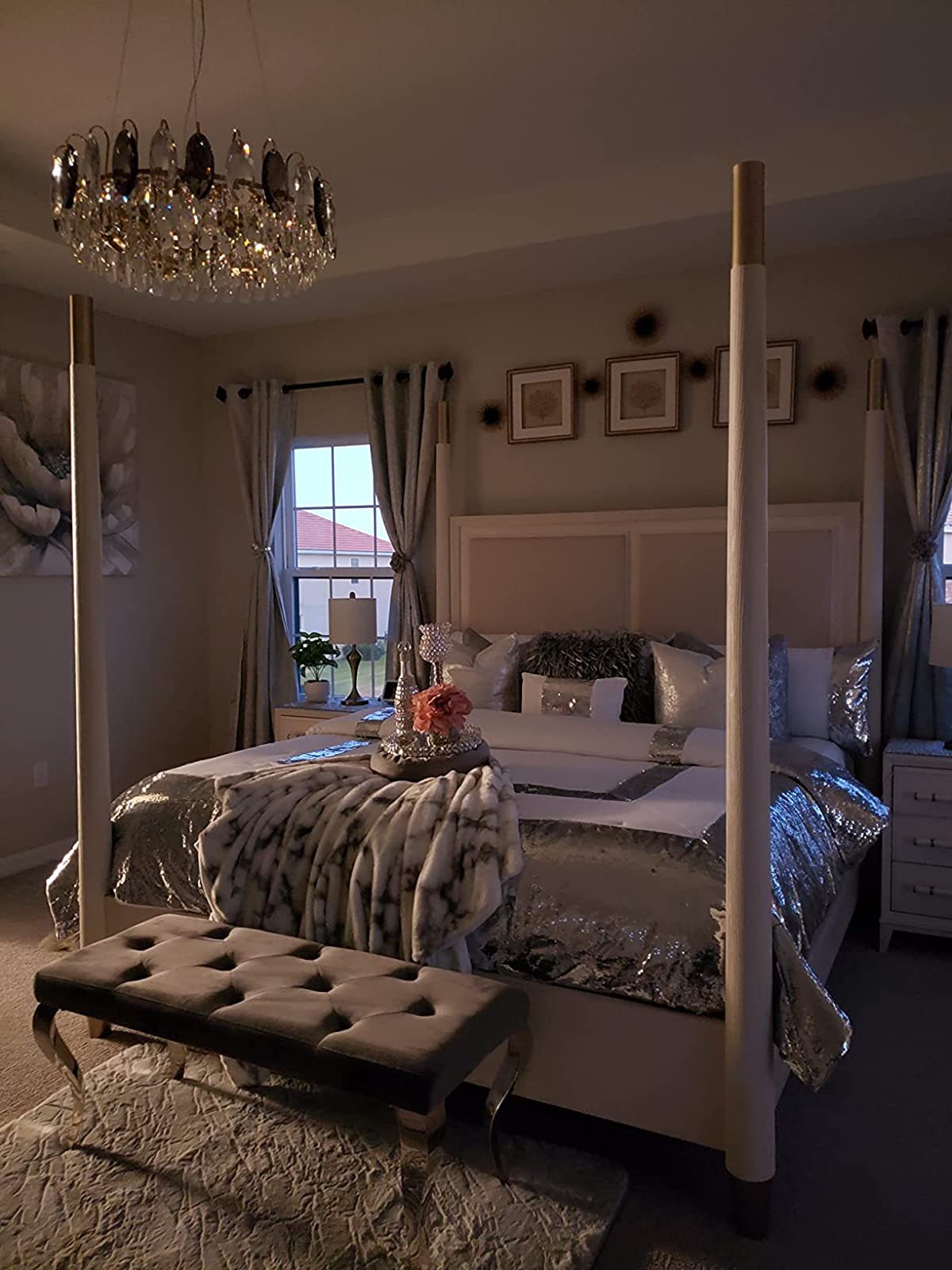 Luxurious K9 Crystal Chandelier Modern Ceiling Light Fixtures Set for Living Room/Dining Room - Round: D31.5"*H9"/10 Lights/20.5 kgGoldWarm LightBlushlighting