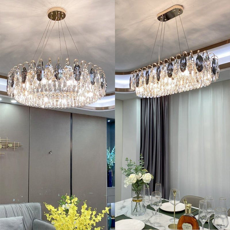Luxurious K9 Crystal Chandelier Modern Ceiling Light Fixtures Set for Living Room/Dining Room - Round: D31.5"*H9"/10 Lights/20.5 kgGoldWarm LightBlushlighting
