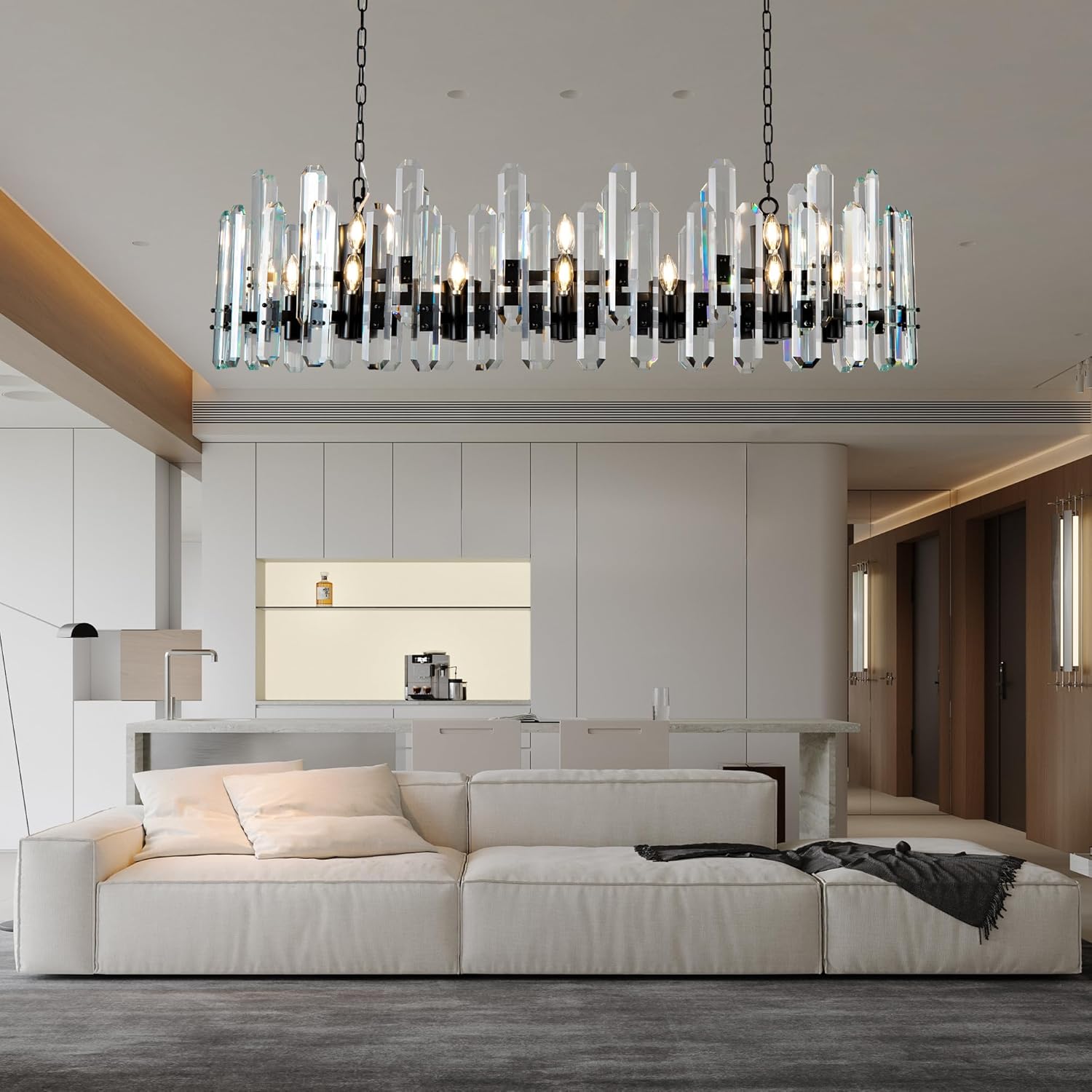 Luxury 54" Black Rectangular Crystal Chandelier with Adjustable Chain - BlackRectangular - L54"Blushlighting