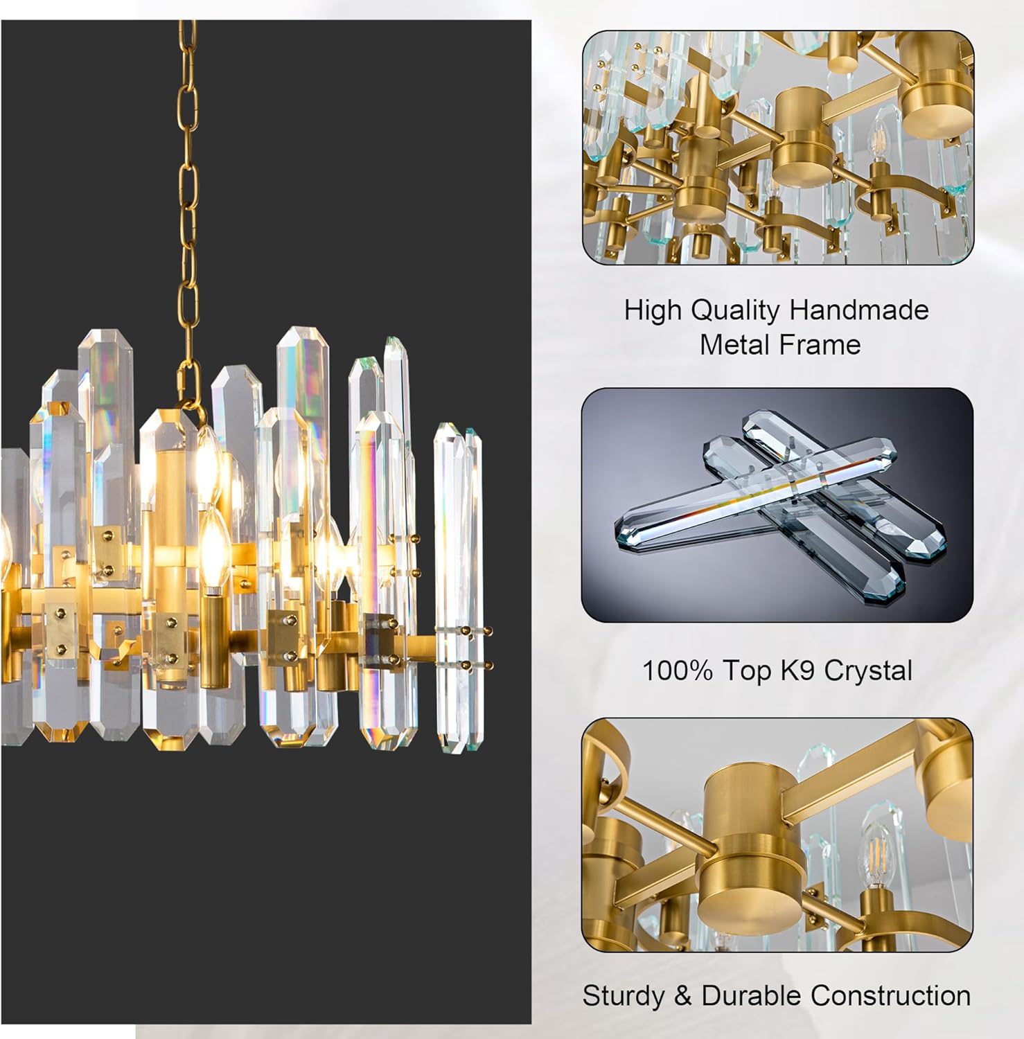 Luxury 54" Gold Crystal Chandelier – 24 Light Rectangular Fixture for Dining & Living Rooms - GoldRectangular - L54"Blushlighting