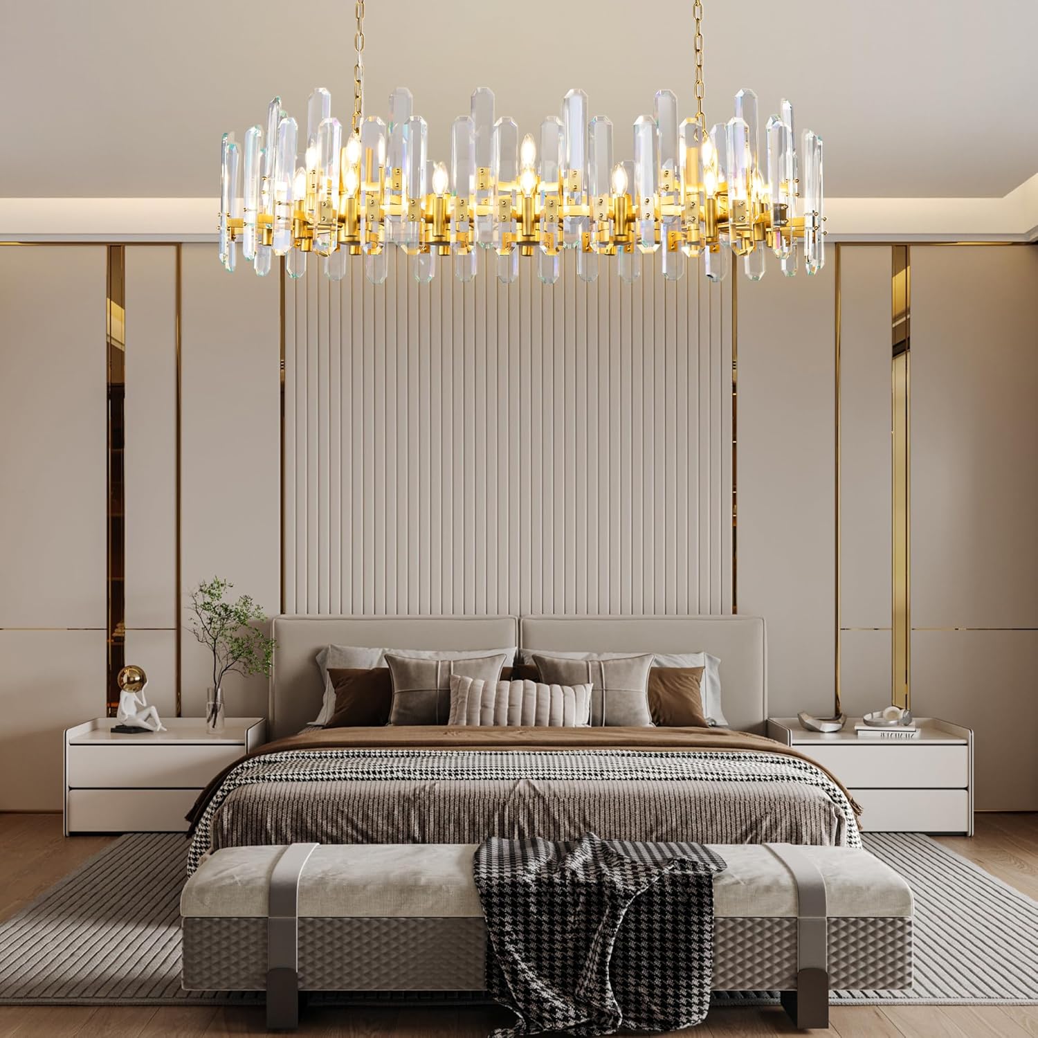 Luxury 54" Gold Crystal Chandelier – 24 Light Rectangular Fixture for Dining & Living Rooms - GoldRectangular - L54"Blushlighting