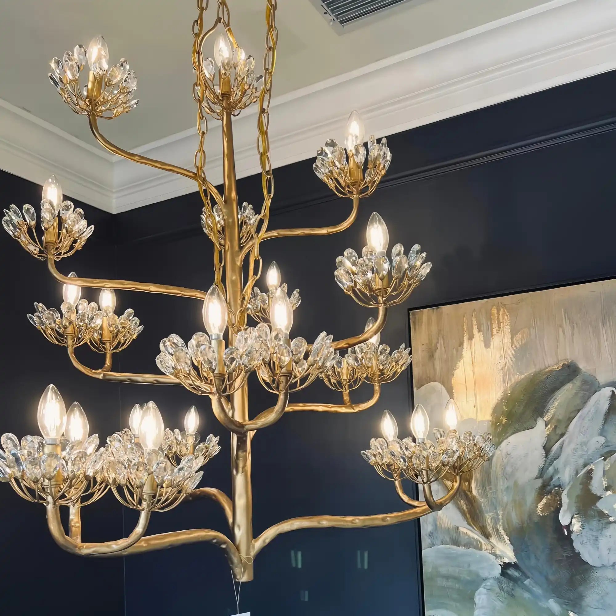 Luxury Branch Flower Chandelier in Gold for Living Room Staircase and Bedroom Lighting - 22 Lights/D42"*H43.5"Warm LighgtBlushlighting