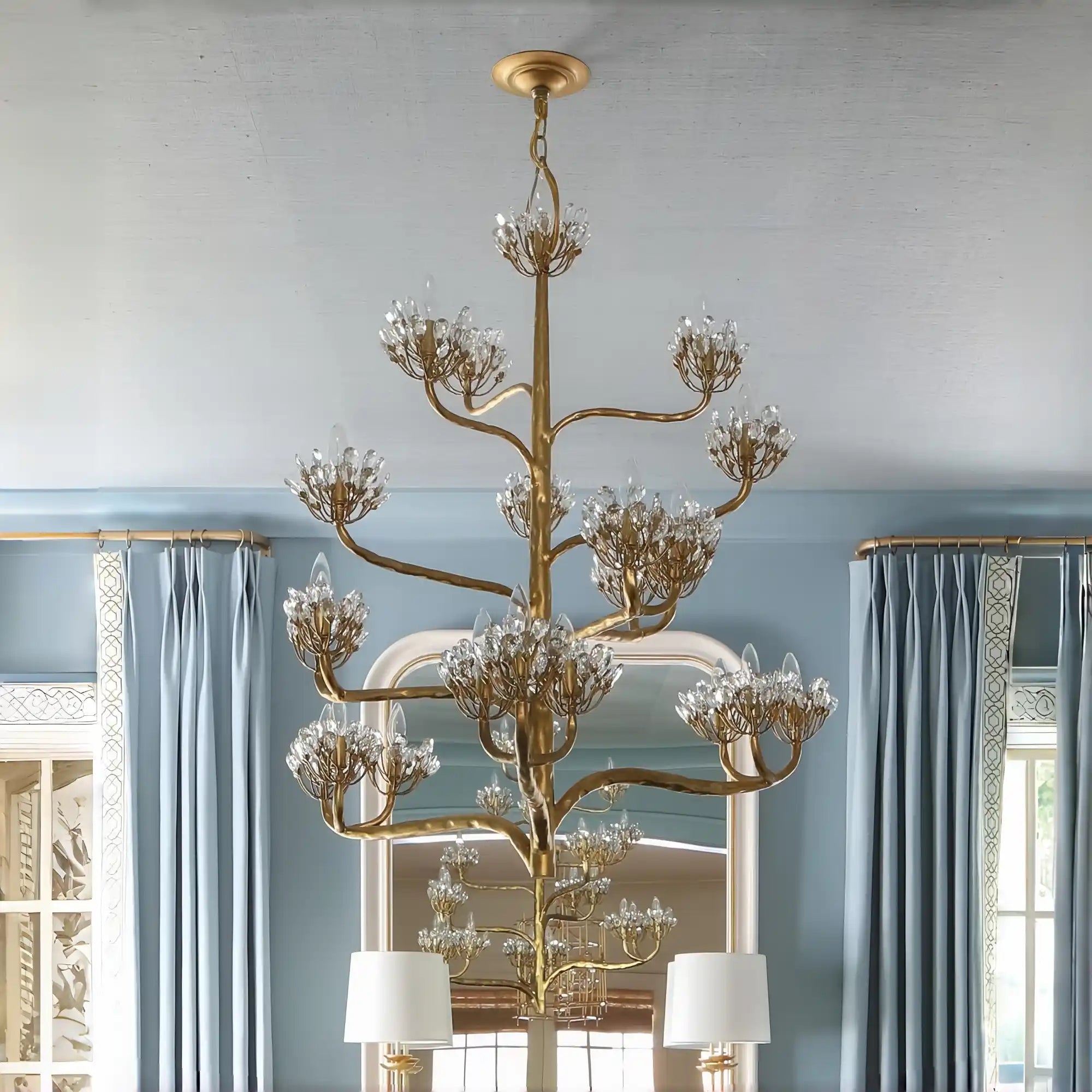 Luxury Branch Flower Chandelier in Gold for Living Room Staircase and Bedroom Lighting - 22 Lights/D42"*H43.5"Warm LighgtBlushlighting