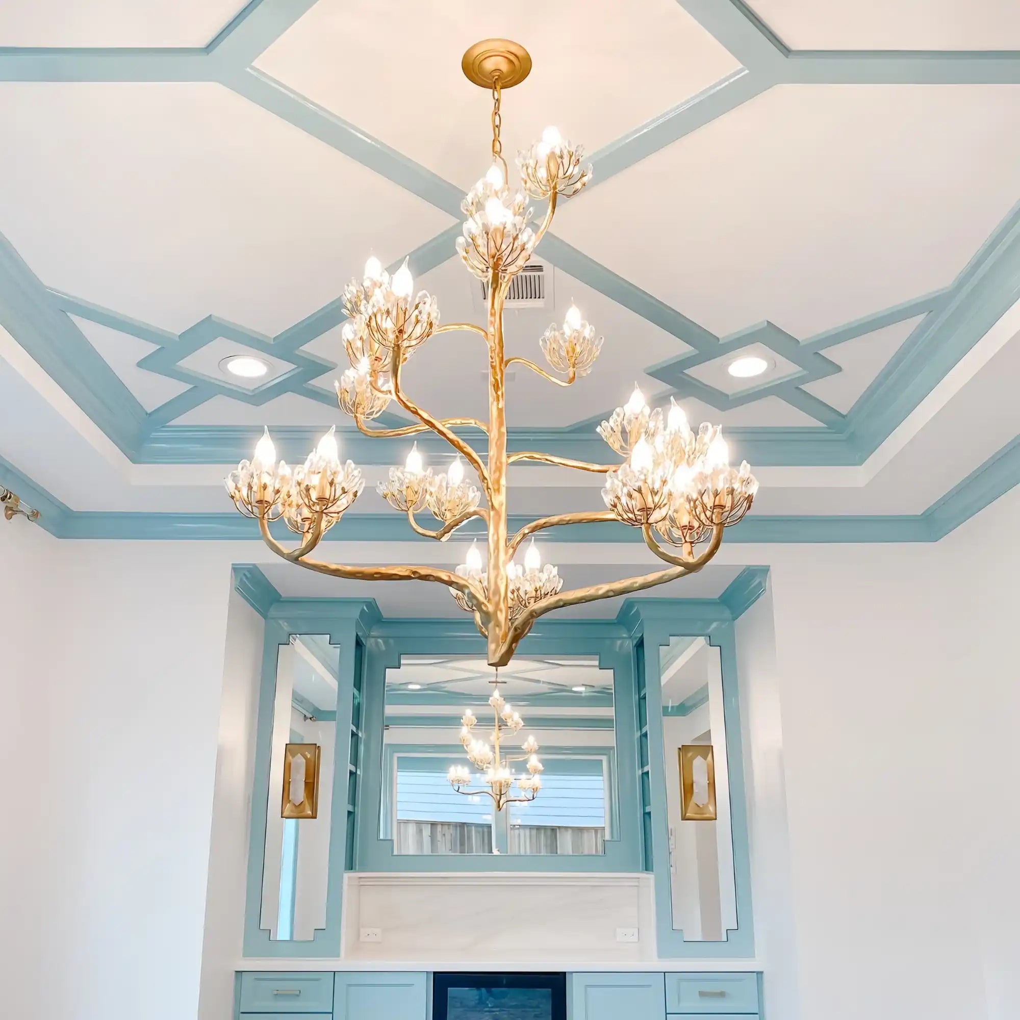 Luxury Branch Flower Chandelier in Gold for Living Room Staircase and Bedroom Lighting - 22 Lights/D42"*H43.5"Warm LighgtBlushlighting