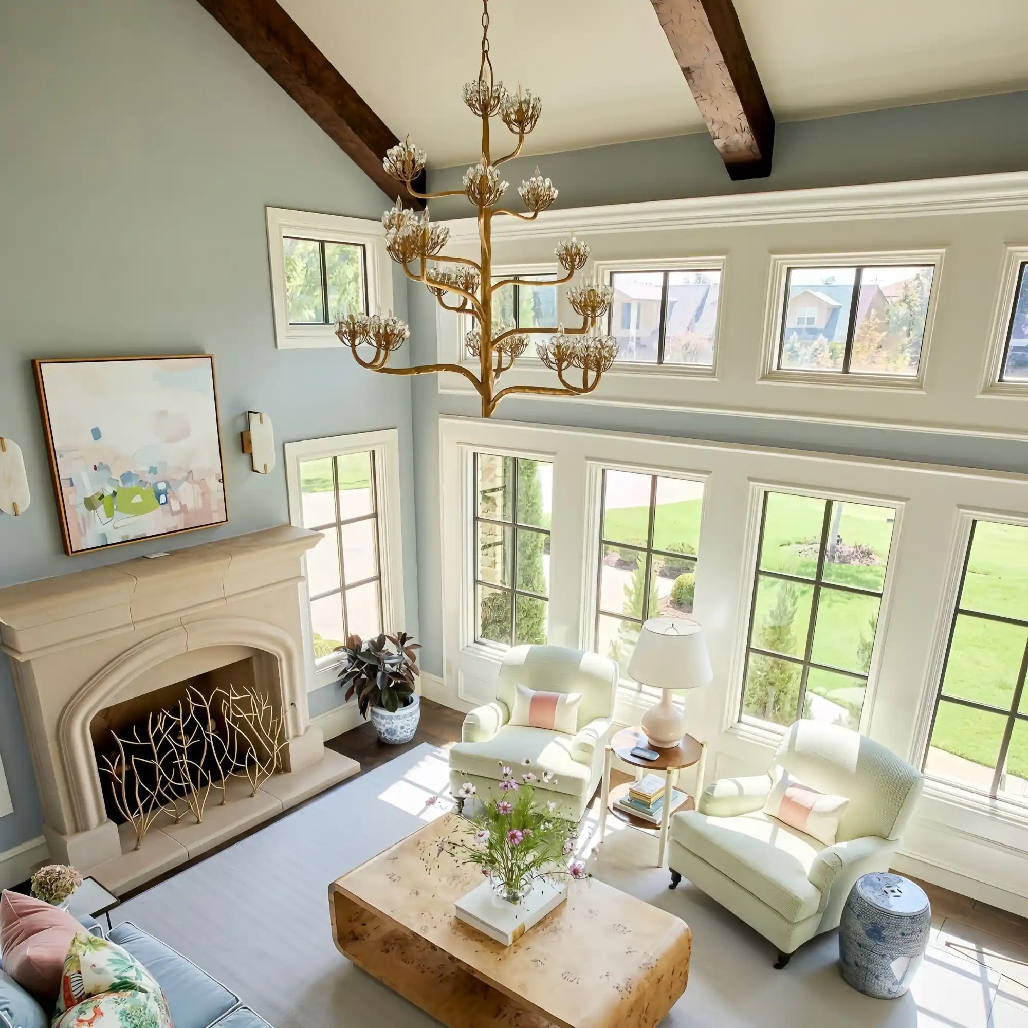 Luxury Branch Flower Chandelier in Gold for Living Room Staircase and Bedroom Lighting - 22 Lights/D42"*H43.5"Warm LighgtBlushlighting